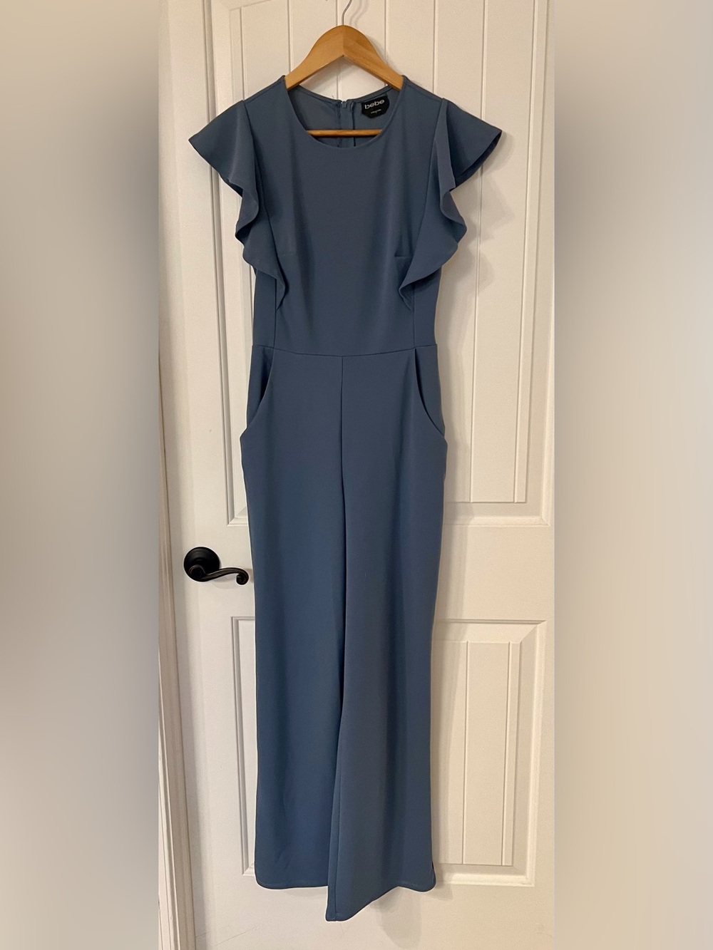 bebe denim blue  Flutter-Sleeve Wide-Leg Jumpsuit